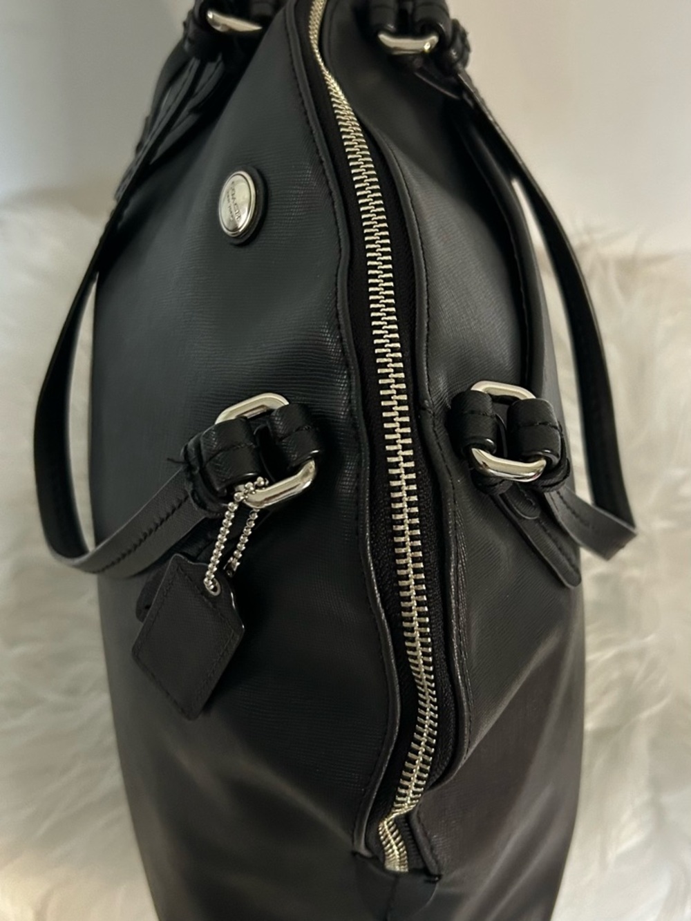 Coach Black Leather Shoulder Bag Silver Hardware structured Tote Classic - Picture 6 of 12